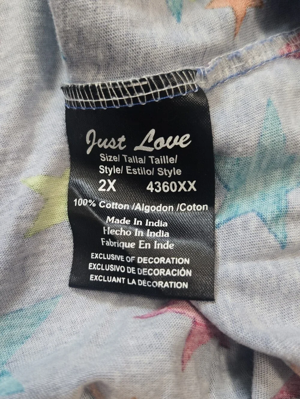 Just Love Blue Stars Short Sleeve Whimsigoth Retro Cotton Sleep Shirt, 2X